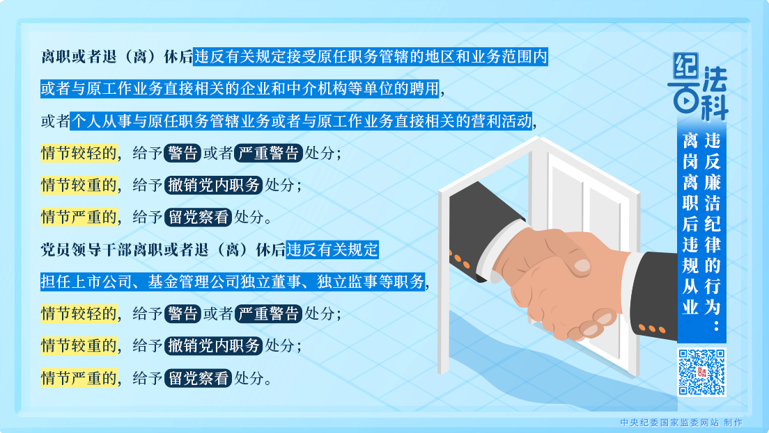 紀(jì)法百科丨違反廉潔紀(jì)律的行為：離崗離職后違規(guī)從業(yè)